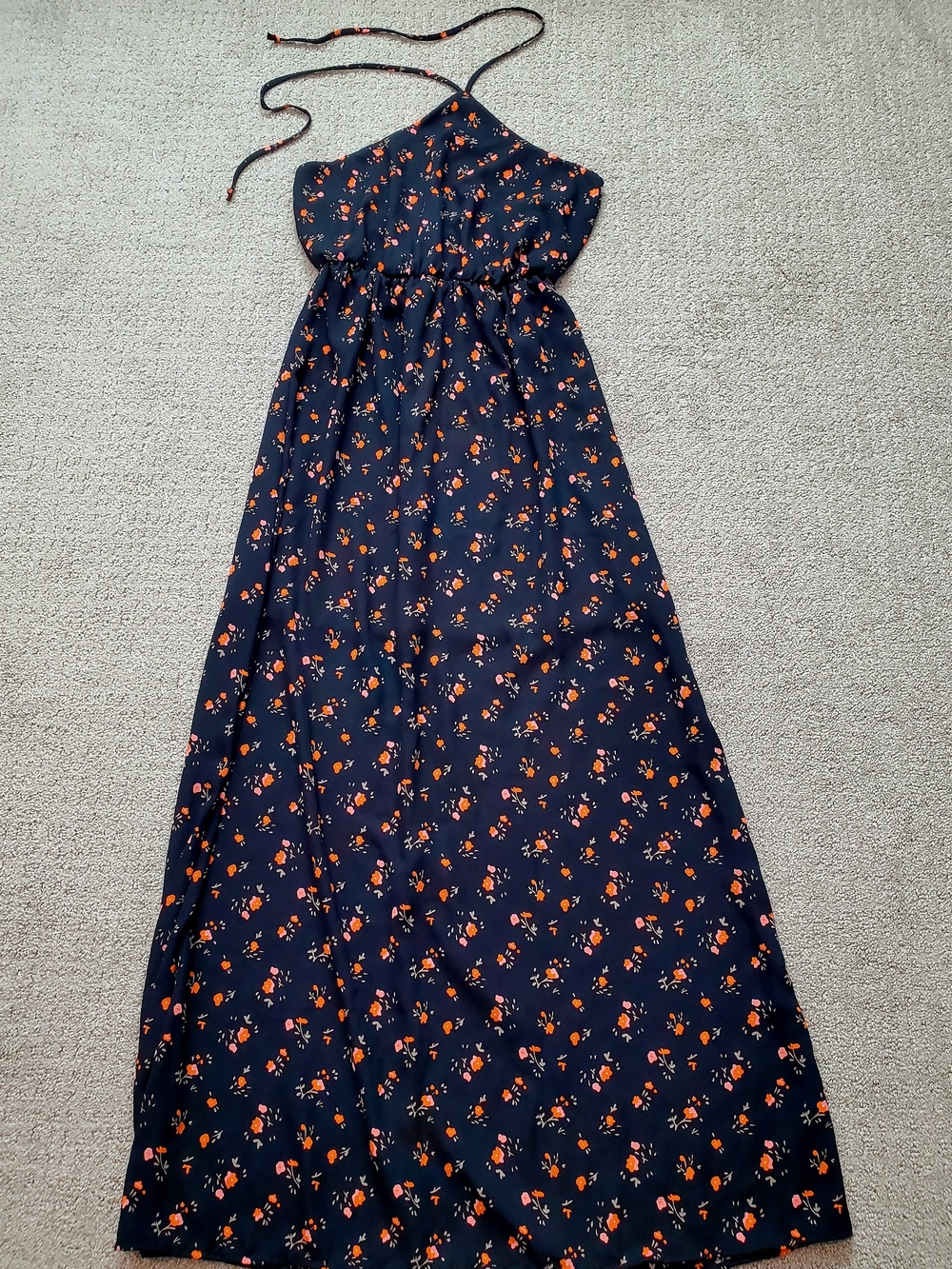 Francesca's halter maxi dress with orange floral print